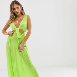 ASOS Green Slinky Beach Maxi Dress With Knotted Wa
